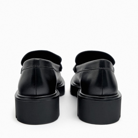 Lug Sole Black Leather Loafers with gold metal detail - Picture 8 of 13